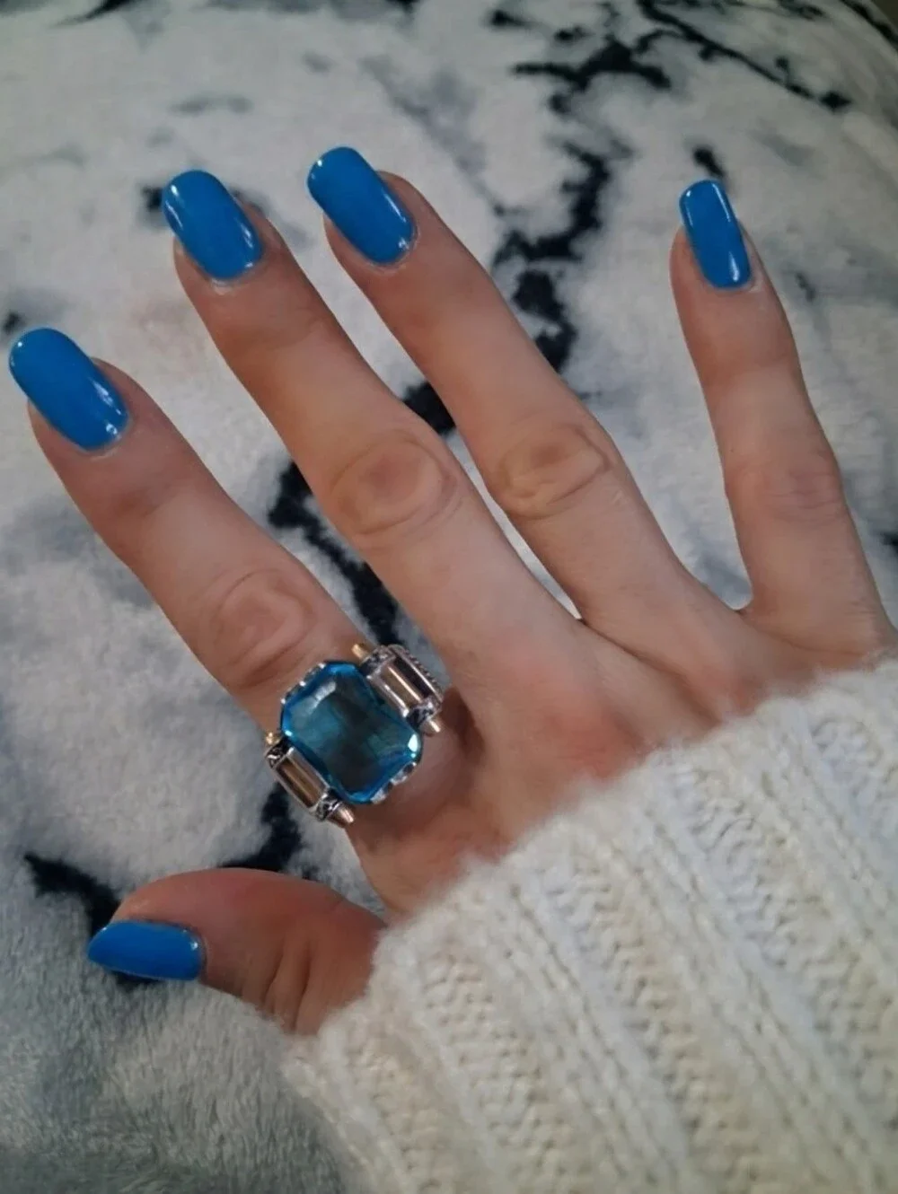 Mixed Metal Blue Gemstone Sterling Silver Ring Unisex 16 Grams Size 9